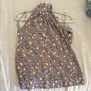 BCBGMaxAzria Gray and Yellow Halter Blouse Relaxed Fit